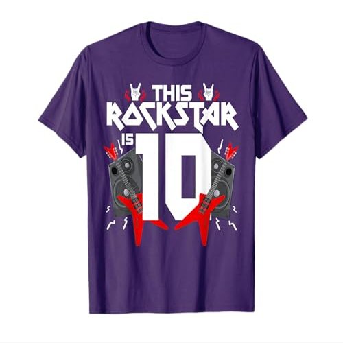 10 Year Old Rock And Roll Star Birthday Guitar 10th Gift T-Shirt