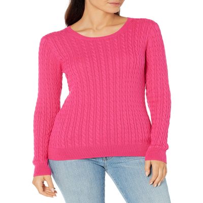 Amazon Essentials Women's Lightweight Long-Sleeve Cable Crewneck Sweater (Available in Plus Size), Bright Pink, Large
