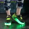 BFOEL Rechargeable Roller Shoes for Boys Girls Age 6-14 with LED Light-Up Kids Sneakers for Outdoor Play, Birthday Black-Green view 3