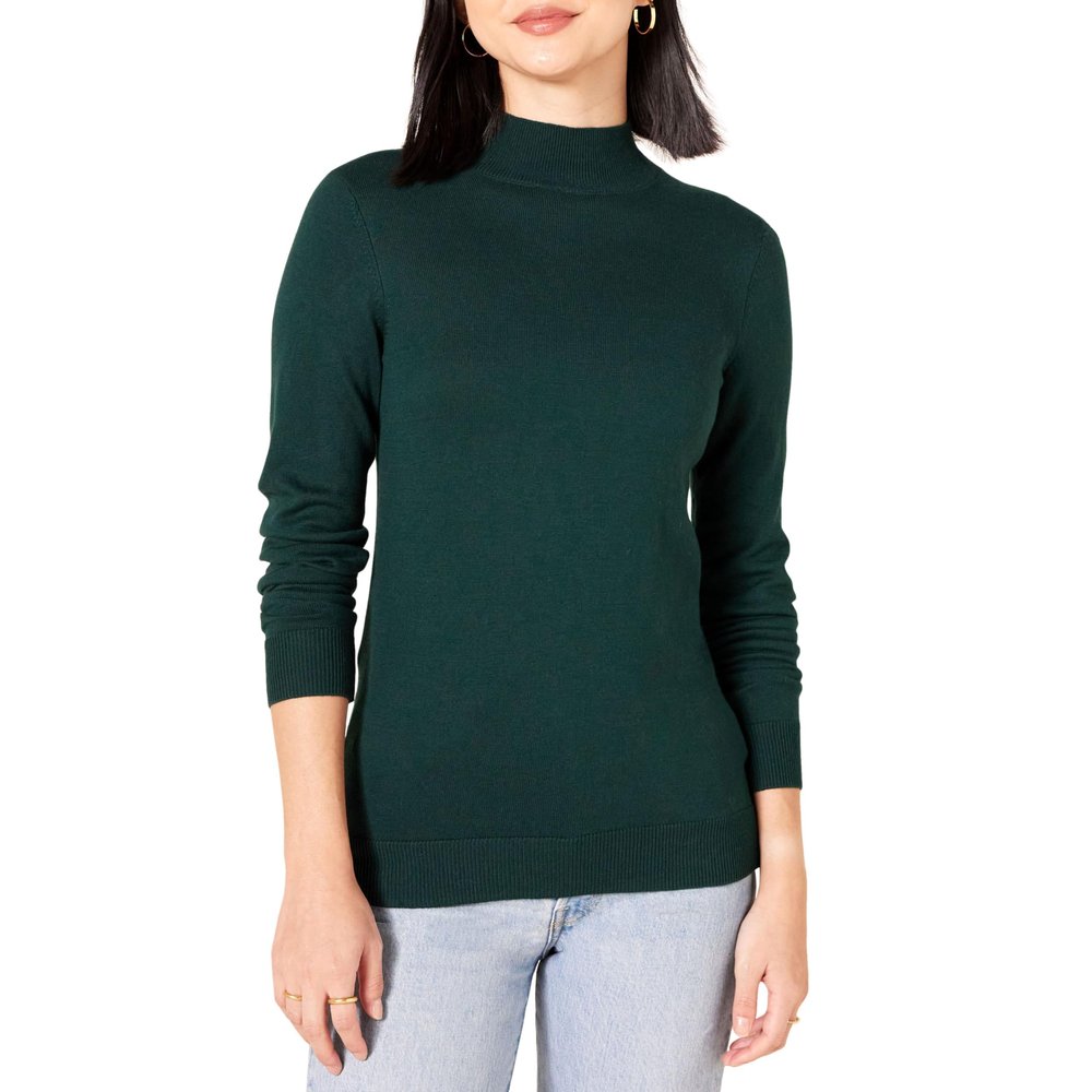 Amazon Essentials Women's Lightweight Mockneck Sweater (Available in Plus Size), Forest Green, Medium