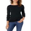 Amazon Essentials Women's Lightweight Ribbed Long-Sleeve Boat Neck Slim-Fit Sweater, Black, Large view 1