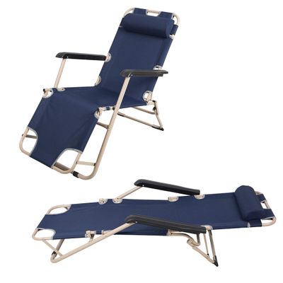 LUCKYERMORE 2 Pack Beach Outdoor Lounge Chairs, Tanning Lounge Chair and Full Flat Cot 2 in 1, Folding Reclining Chairs for Outdoor Lawn Beach Pool Camping, 60" L x 19 W, Dark Blue