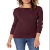 Amazon Essentials Women's Lightweight Ribbed Long-Sleeve Boat Neck Slim-Fit Sweater, Burgundy, Medium view 1