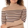 Amazon Essentials Women's Classic-Fit Lightweight Long-Sleeve Turtleneck Sweater (Available in Plus Size), Camel Navy Placed Stripe, X-Large view 4