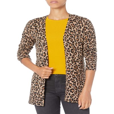 Amazon Essentials Women's Lightweight Open-Front Cardigan Sweater (Available in Plus Size), Camel Leopard, Small