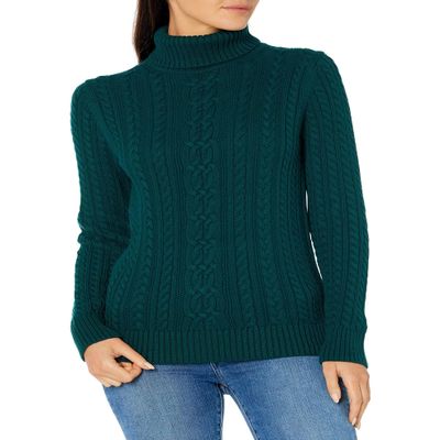 Amazon Essentials Women's Fisherman Cable Turtleneck Sweater (Available in Plus Size), Forest Green, Small