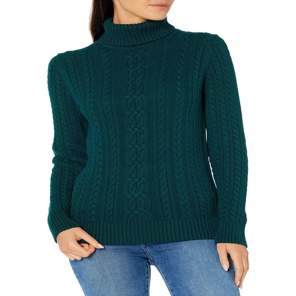 Amazon Essentials Women's Fisherman Cable Turtleneck Sweater (Available in Plus Size), Forest Green, Small