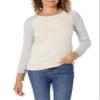 Amazon Essentials Women's Regular-Fit Soft Touch Long-Sleeve Crewneck Sweater, Grey Oatmeal Heather Color Block, X-Small view 1