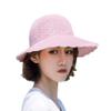 Elonglin Straw Sunhat Women Foldable Large Brim Summer Beach Outdoor Adjustable Sun Hat Ribbon Bow Anti-UV Protection (Pink) view 1