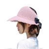 Elonglin Straw Sunhat Women Foldable Large Brim Summer Beach Outdoor Adjustable Sun Hat Ribbon Bow Anti-UV Protection (Pink) view 2