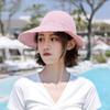 Elonglin Straw Sunhat Women Foldable Large Brim Summer Beach Outdoor Adjustable Sun Hat Ribbon Bow Anti-UV Protection (Pink) view 3