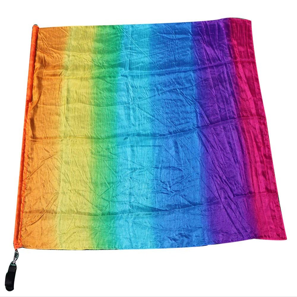 Winged Sirenny 81cm Colorful Flowy Spinning Silk Flag Poi with Rod, Church Liturgical Praise Prophetic Worship Adoration Dance Banner Poi Streamer, Practice Play Silk Poi Flag (Rainbow plus)