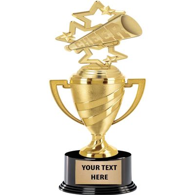Crown Awards Cheerleading Trophy, 14" Gold Cup Cheer Megaphone Trophies, Enter Your Own Engraving, 10 Pack Prime