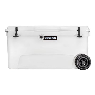 Frosted Frog White 110 Quart Ice Chest Heavy Duty High Performance Roto-Molded Commercial Grade Insulated Cooler with Wheels