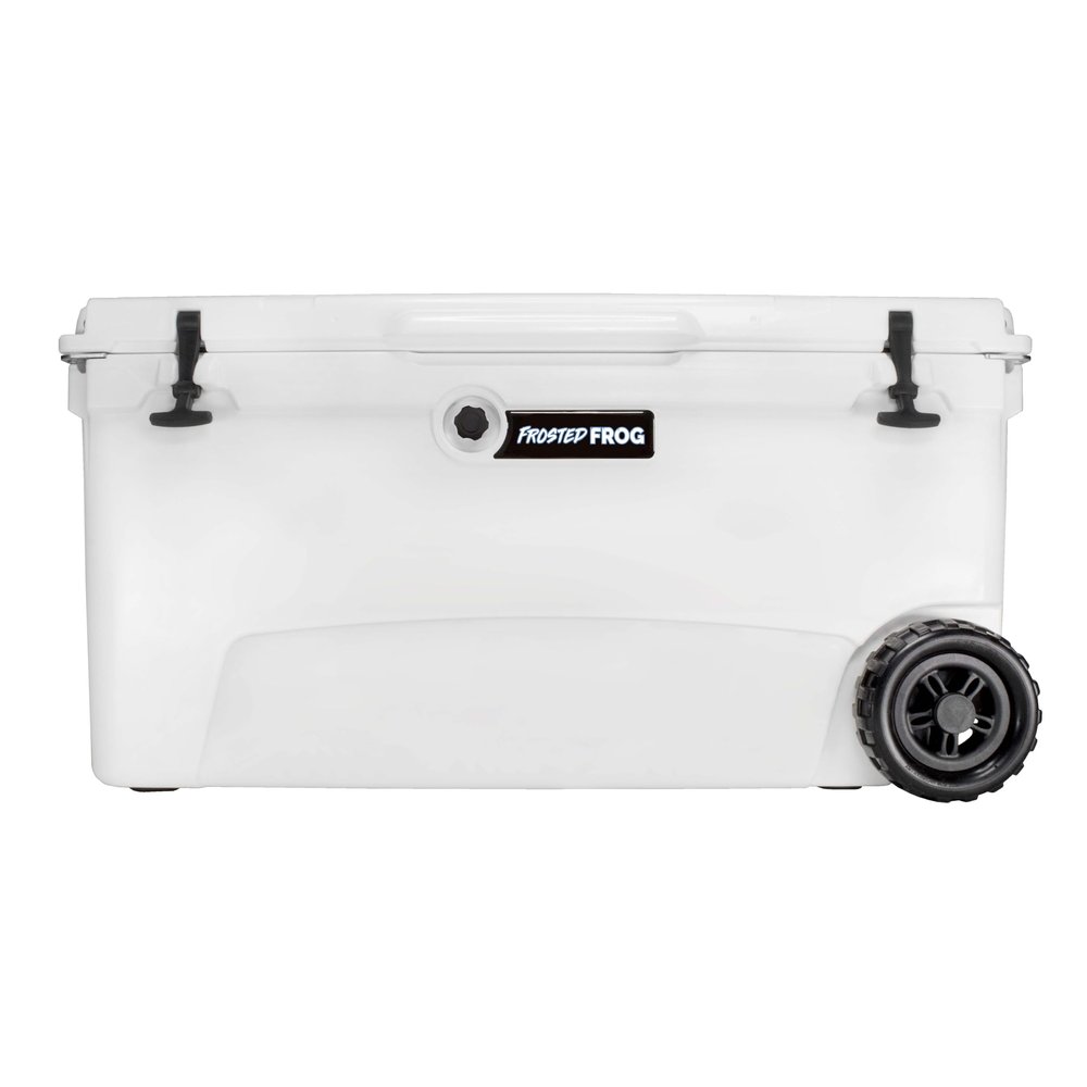 Frosted Frog White 110 Quart Ice Chest Heavy Duty High Performance Roto-Molded Commercial Grade Insulated Cooler with Wheels
