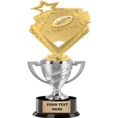 Crown Awards Fantasy Football Trophy, 14" Silver Cup Fantasy Football Trophies, Enter Your Own Engraving, 10 Pack