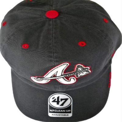 Atlanta Braves Unisex Adult Adjustable Low Profile Charcoal Gray Cap Hat with White and Black Embroidered A/Tomahawk Logo and Stitched Red Nickname on Bill
