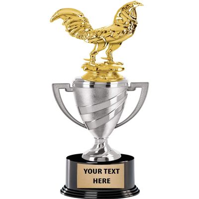 Crown Awards Fighting Rooster Trophy, 12" Silver Cup Fighting Rooster Trophies, Enter Your Own Engraving, 5 Pack