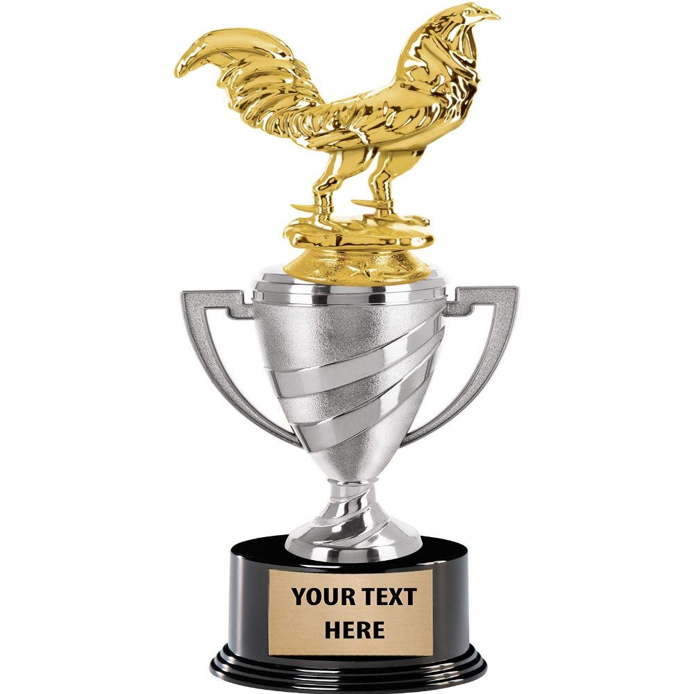 Crown Awards Fighting Rooster Trophy, 12" Silver Cup Fighting Rooster Trophies, Enter Your Own Engraving, 5 Pack
