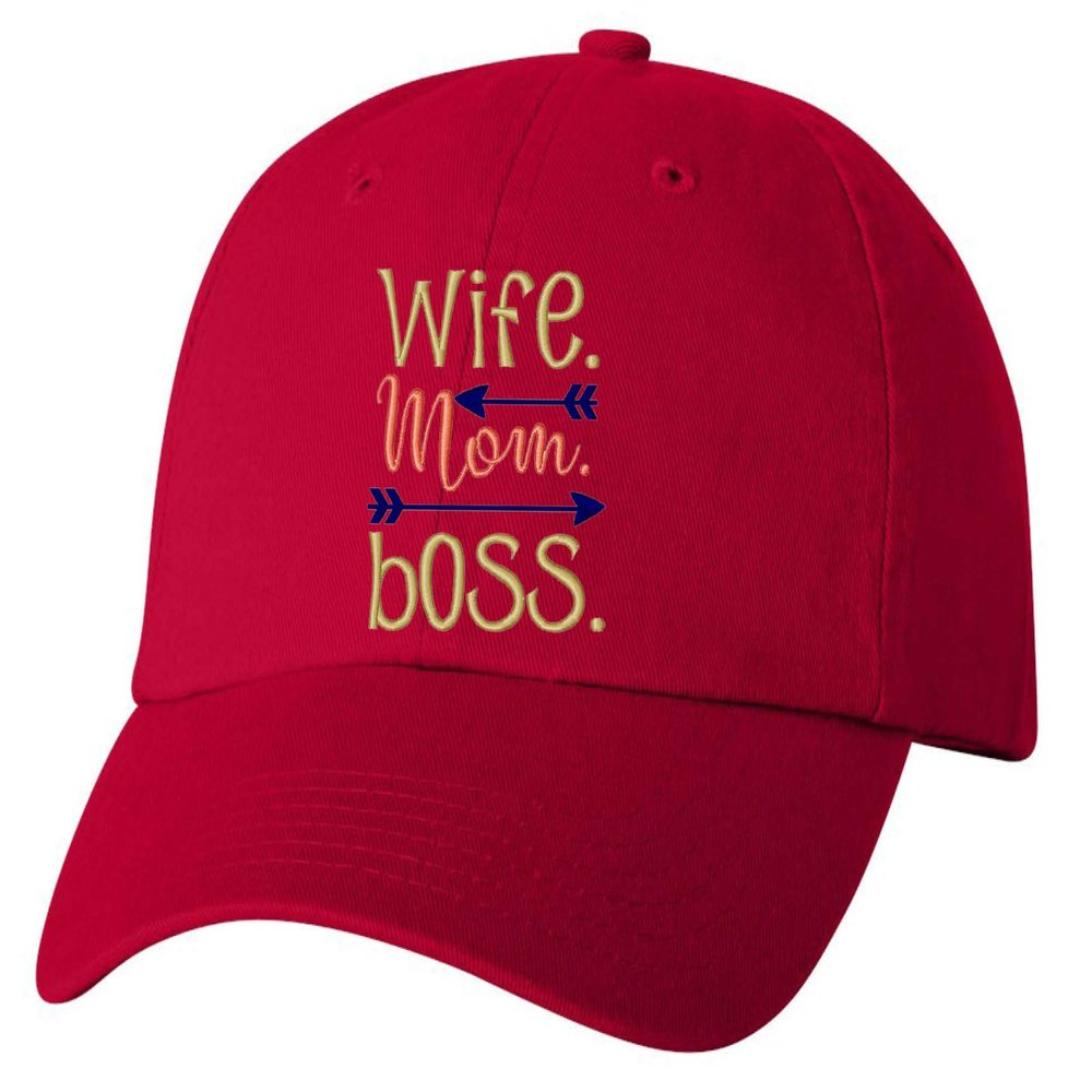 ALLNTRENDS Adult Dad Hat Wife Mom Boss Embroidered Mother's Day Mom Cap (Red)