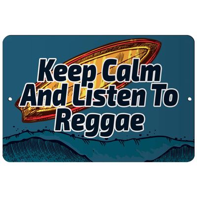 Makoroni - Keep Calm and Listen to Reggae Surfing Beach 8x12 inc Aluminum Decorative Wall Street Sign
