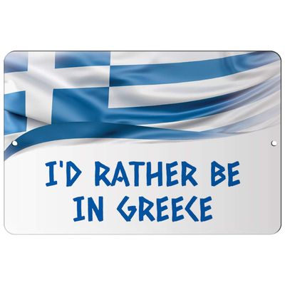 Makoroni - I'd Rather BE in Greece Greek Greece Flag 8x12 inc Aluminum Decorative Wall Street Sign