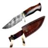 Custom Handmade Damascus Steel Hunting Survival Knife with Leather Sheath EDC 10.25" Overall Walnut Wood Handle and Brass Guard view 1