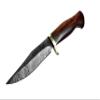 Custom Handmade Damascus Steel Hunting Survival Knife with Leather Sheath EDC 10.25" Overall Walnut Wood Handle and Brass Guard view 2