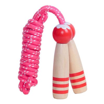 TIENO Toy Jump Rope for Kids Wooden Handle Jumping Ropes 7 Feet Christmas Birthday Gift Red