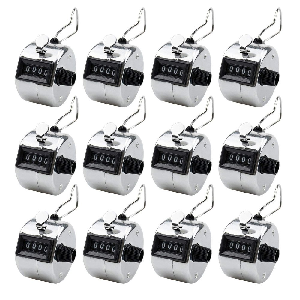 Foraineam 12 Pack Hand Tally Counters Digital Lap Counter Clicker Handheld 4 Digit Mechanical Number Click Counter