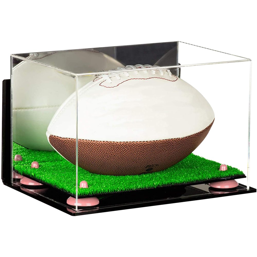 Football Display Case, Durable Clear Display Case with Mirror & Truf Base, Wall Mounted Case for Full Size Footballs, Sports Memorabilia, Collectibles, Keepsakes, Autographed Balls Items (A004-PNR)