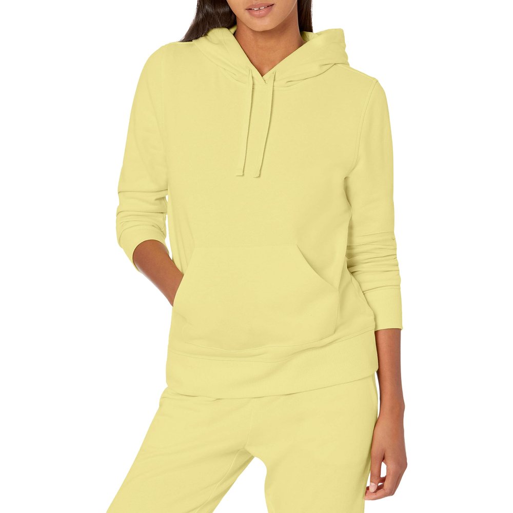 Amazon Essentials Women's Regular-Fit Midweight Fleece Pullover Hoodie with Kangaroo Pocket (Available in Plus Size), Light Yellow, Medium