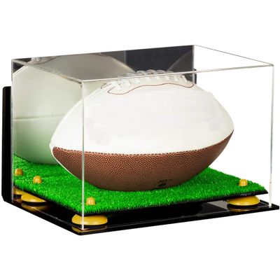 Football Display Case, Durable Clear Display Case with Mirror & Truf Base, Wall Mounted Case for Full Size Footballs, Sports Memorabilia, Collectibles, Keepsakes, Autographed Balls Items (A004-YR)