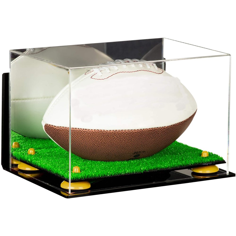 Football Display Case, Durable Clear Display Case with Mirror & Truf Base, Wall Mounted Case for Full Size Footballs, Sports Memorabilia, Collectibles, Keepsakes, Autographed Balls Items (A004-YR)