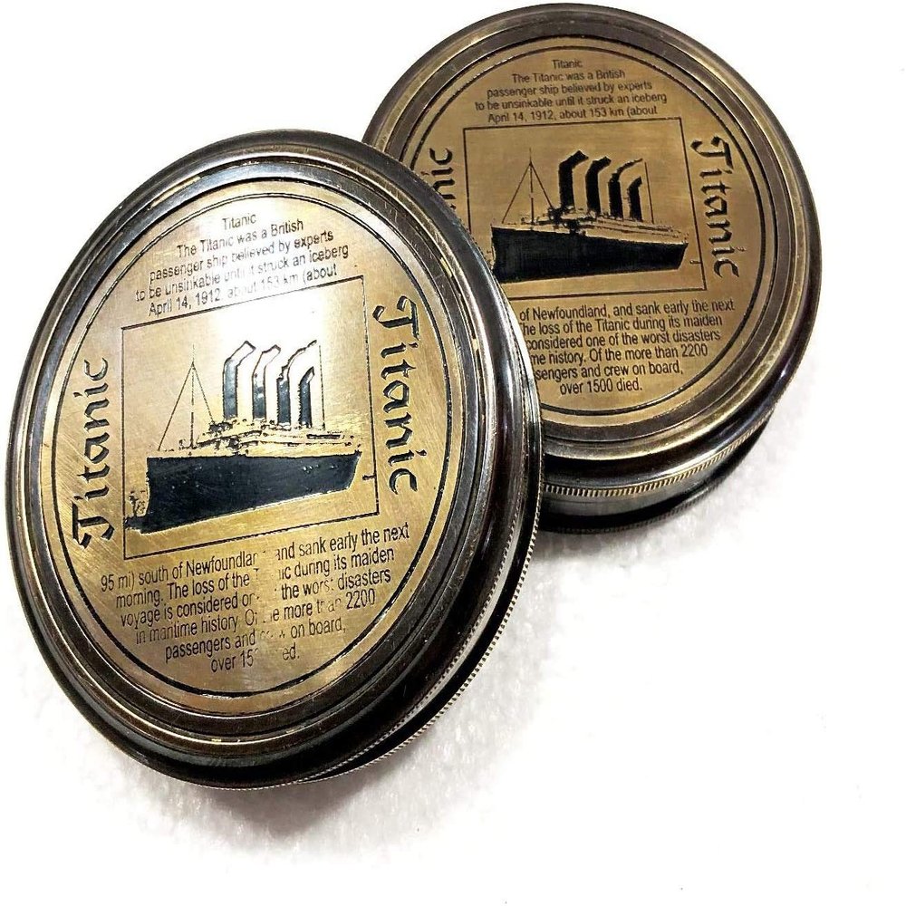 Antique Nautical Titanic Pocket Compass 3" Brass Navigation Pocket Compass Set of 2