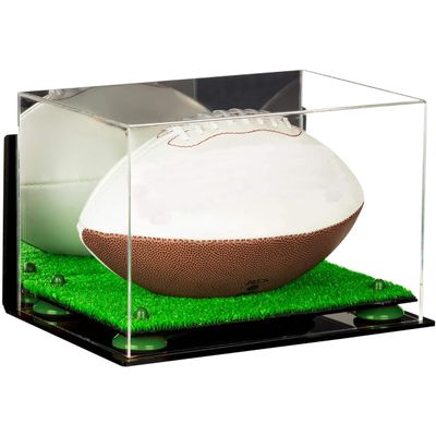 Football Display Case, Durable Clear Display Case with Mirror & Truf Base, Wall Mounted Case for Full Size Footballs, Sports Memorabilia, Collectibles, Keepsakes, Autographed Balls Items (A004-GRR)