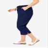 Woman Within Plus Size Petite Seersucker Pull-On Elastic-Waist Capri Pants - 30 W, Navy view 3