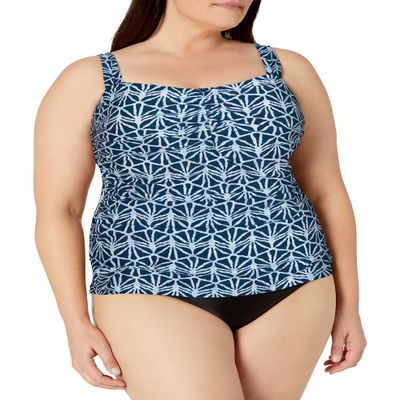 Profile by Gottex Women's Plus-Size Sweetheart Tankini Top Swimsuit, Blue/White, 24W