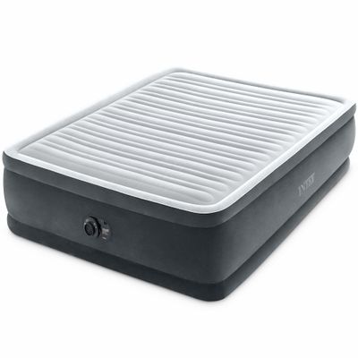 Intex Dura-Beam Deluxe Comfort-Plush Elevated: Fiber-Tech  Queen Size  Built-in Electric Pump  18in Bed Height  600lb Weight Capacity