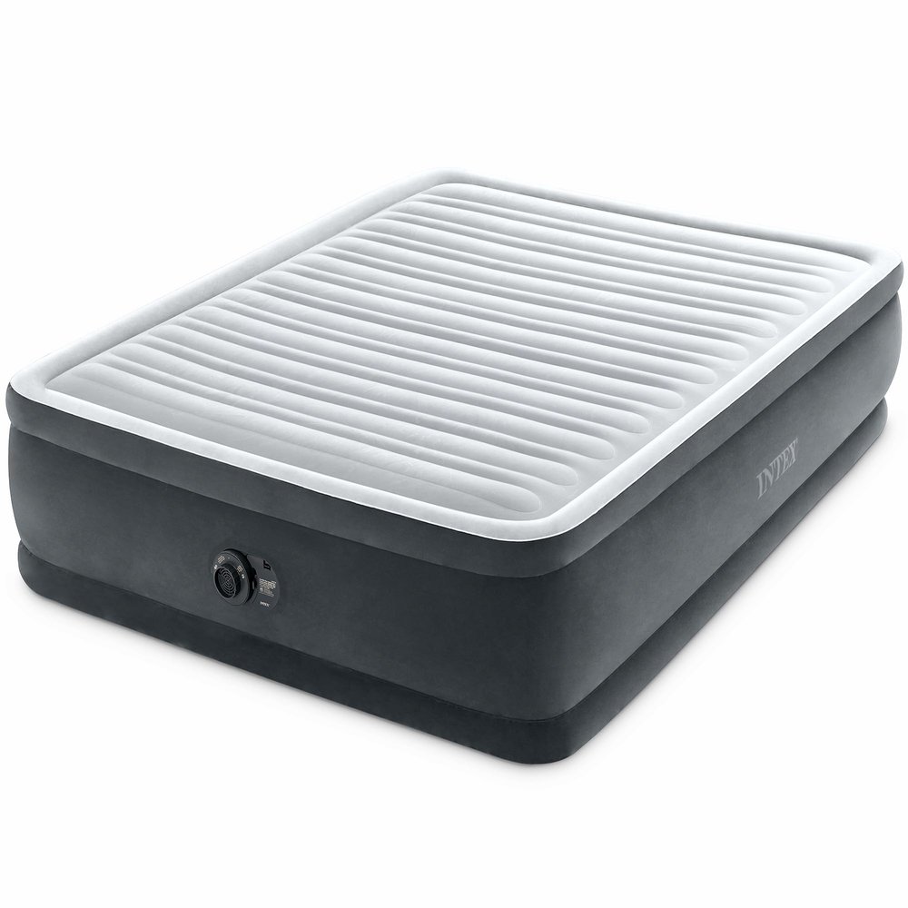 Intex Dura-Beam Deluxe Comfort-Plush Elevated: Fiber-Tech  Queen Size  Built-in Electric Pump  18in Bed Height  600lb Weight Capacity