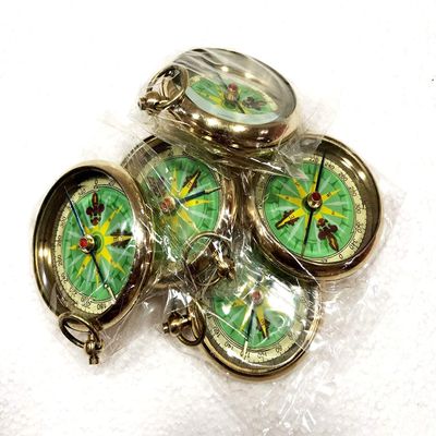 Antique Nautical Pocket Green Dial Compass 2" Brass Navigation Pocket Compass Set of 5
