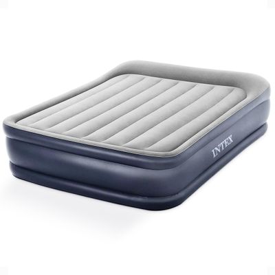 Intex 64135ED Dura-Beam Plus Deluxe Pillow: Fiber-Tech Queen Size Built-in Electric Pump 16.5in Bed Height 600lb Weight Capacity