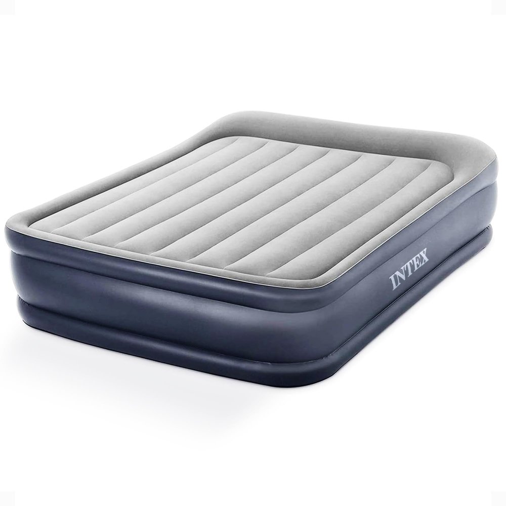 Intex 64135ED Dura-Beam Plus Deluxe Pillow: Fiber-Tech Queen Size Built-in Electric Pump 16.5in Bed Height 600lb Weight Capacity
