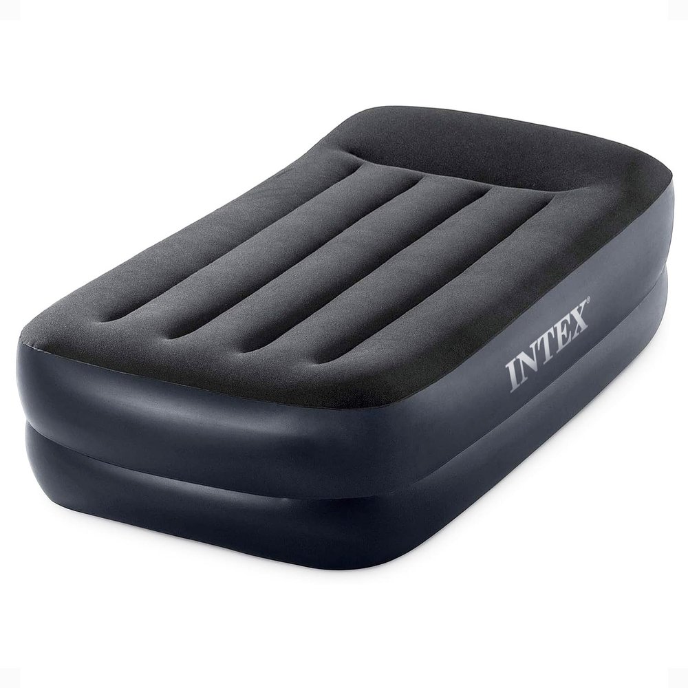 Intex Raised Airbed Mattress with Built-in Pump, Dura-Beam Plus Pillow, Twin - Portable Inflatable Luxury Blow-Up Bed for Adults, Camping, Guests