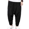 HZCX FASHION Men's Vintage Cotton Blends Linen Drop Crotch Jogging Harem Pants SJXZ220-2-K18-45-B-US S Black view 1