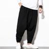 HZCX FASHION Men's Vintage Cotton Blends Linen Drop Crotch Jogging Harem Pants SJXZ220-2-K18-45-B-US S Black view 2
