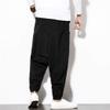 HZCX FASHION Men's Vintage Cotton Blends Linen Drop Crotch Jogging Harem Pants SJXZ220-2-K18-45-B-US S Black view 3