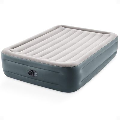 Intex 64125ED Dura-Beam Plus Essential Rest Air Mattress - Fiber-Tech  Queen Size  Built-in Electric Pump  18in Bed Height  600lb Weight Capacity