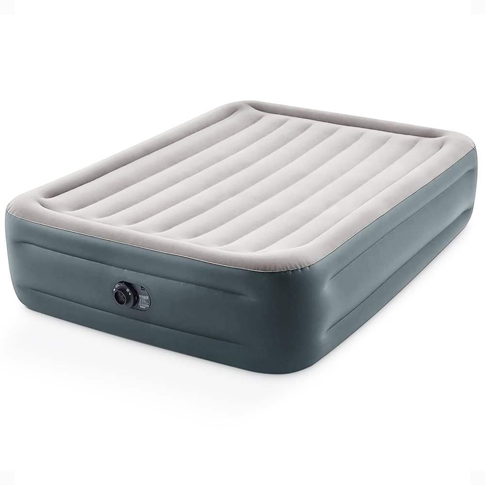 Intex 64125ED Dura-Beam Plus Essential Rest Air Mattress - Fiber-Tech  Queen Size  Built-in Electric Pump  18in Bed Height  600lb Weight Capacity