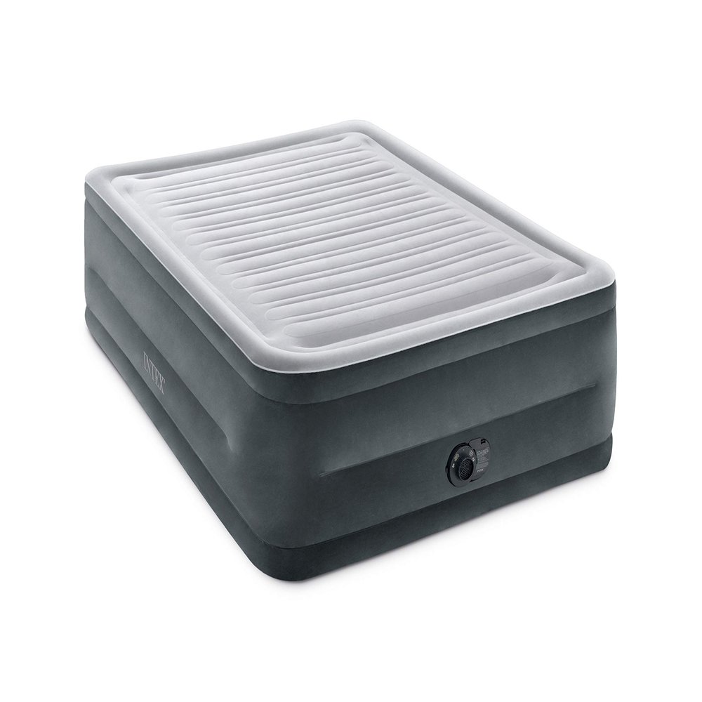 Intex 64417ED 22in Queen Dura-Beam Comfort Plush High-Rise Inflatable Air Mattress with Built in Pump for Travel and Camping, 600lb Weight Capacity